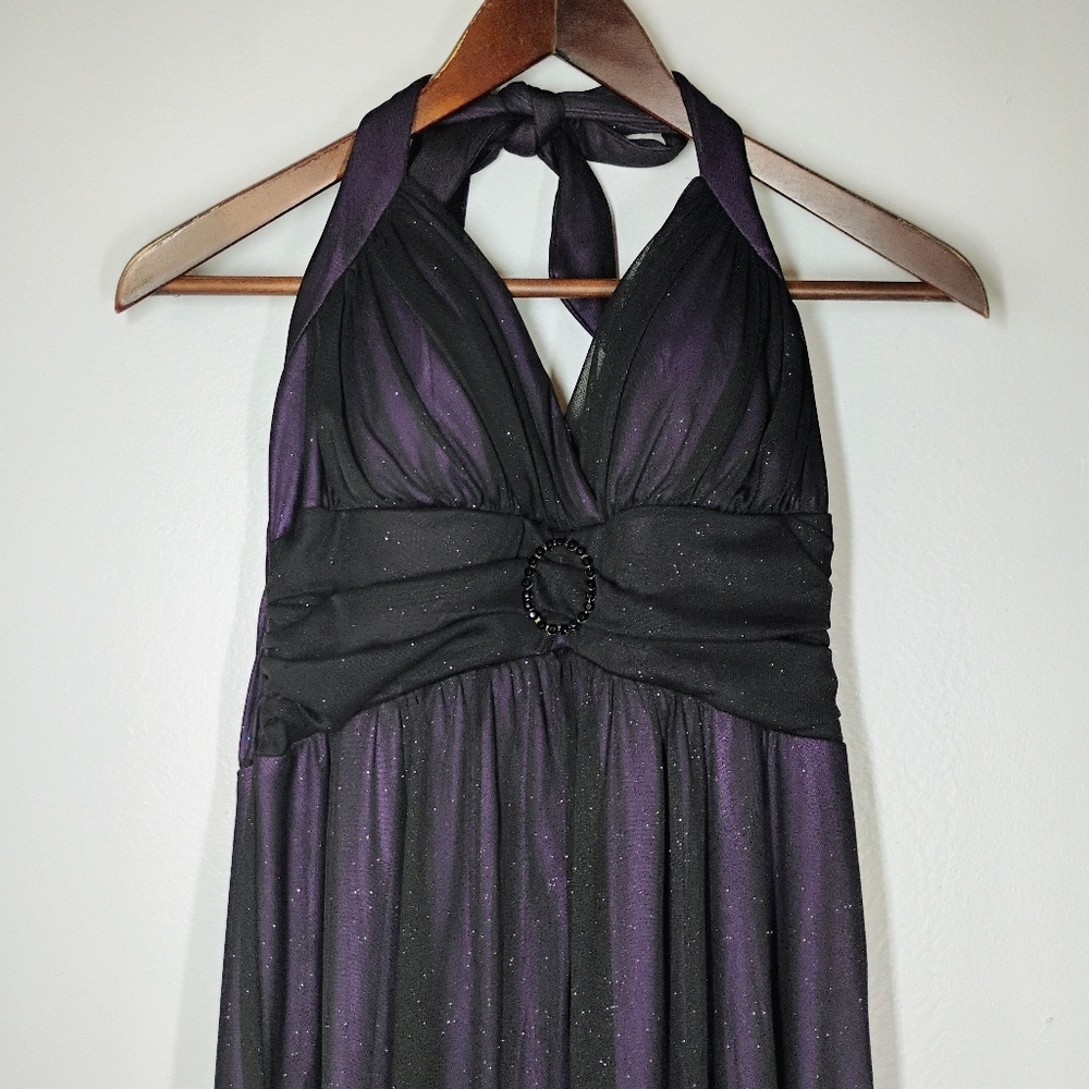 City Triangles Y2K Glittery Babydoll Halter Dress Purple Black Whimsigoth Large